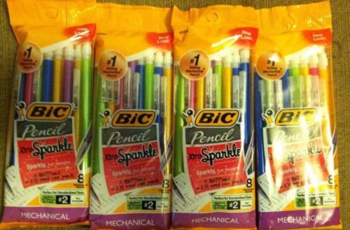 LOT OF 4 BIC XTRA SPARKLE MECHANICAL PENCILS - 8 pencils each package