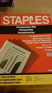 Staples transparency Film 50 Sheets Laser Printers SL5262
