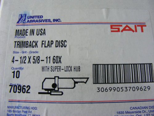 10 - sait #70962 4 1/2 x 5/8 -11 60x trimback flap disc with super lock hub usa for sale