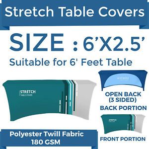 6ft. Custom Printed Stretch Table Cover 3 Sided Tablecloth for Trade show Expo