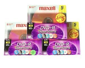 3 pkg DVD-R Sparklers Maxell 5 CD each 15 Total 5 assorted Colors 120 min 4.7 GB