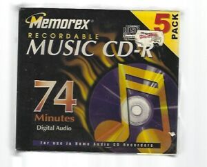 Memorex Recordable Music CD-R 74 Minutes 5 pack CDR Blank Brand NEW SEALED
