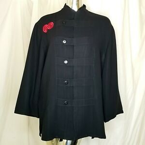 Harari Men Black Red New Style Wynn Las Vegas Long Sleeve Button Tab Chef Coat M
