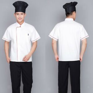 Chef Short Sleeves Uniform Cotton Hotel kitchen Clothing Apron White 5Size
