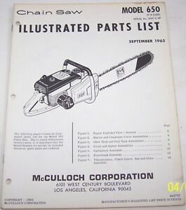 McCULLOCH CHAIN SAW 650 ORIGINAL OEM ILLUSTRATED PARTS LIST