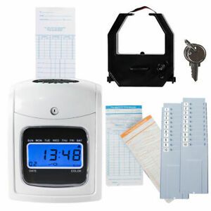 Electronic Recorder Time Punch Clock LCD Display W/Cards Holders Office Supplier