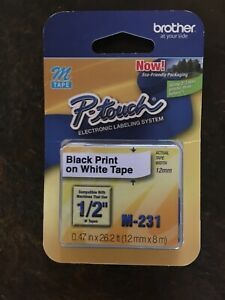 Brother P-Touch M Tape M-231 Black Print White Tape, REAL, AUTHENTIC, BRAND NEW!