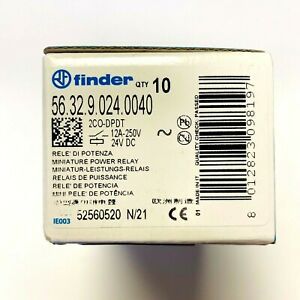 56.32.9.024.0040 Finder Plug-In Relay, DPDT 12A, 24V DC coil, test (Box of 10)