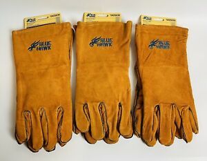 3 Pair Welding Gloves Blue Hawk Leather W/ Cotton Lining Size Large/XLarge