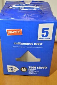 STAPLES Multipurpose/Copy Paper 5-Ream Case 2,500 8.5&#034;x11&#034; Sheets Printer/Copier