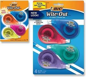 BIC Wite-Out Brand EZ Correct Correction Tape, White, Fast &amp; Easy Use, 4 Count