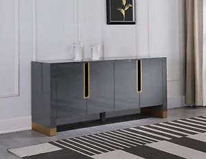 Best Master Furniture Theona High Gloss Lacquer Sideboard/Buffet with Gold Trim,