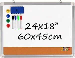Whiteboard Bulletin Board Set - Dry Erase/Cork Board 24 x 18&#034; with 1 Magnetic