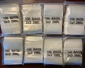 3 x 3 Ziplock Reclosable Zip Lock Clear Plastic Zip Seal 2mil Poly Bags 800 Pcs
