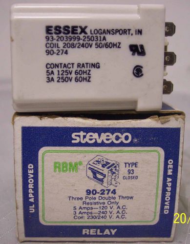 2 steveco 90-274 type rbm 93 closed 3-5 amps120-250v relay 4 in sk b#8 for sale