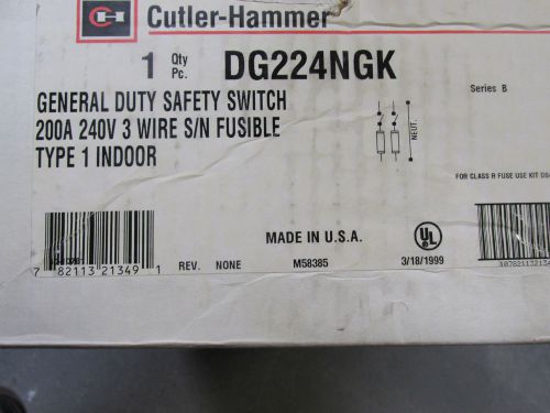 Cutler-Hammer DG224NGK Safety Switch 200 Amp 240 Volts Single Phase Fusible NEW!