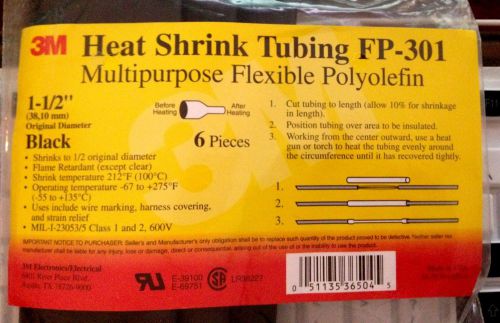 3m 1-1/2&#034; black heat shrink fp-301 - 5 packs of 6 each! 30 pieces total! 6&#034; long for sale