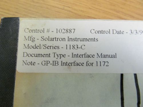 Solartron 1183-C GP-IB Interface for 1172 Interface Manual