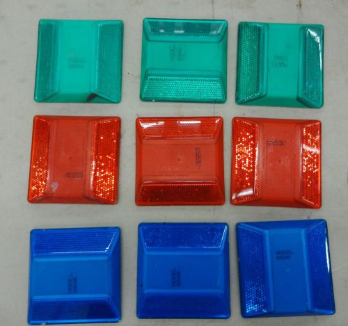 9 PCS STIMSONITE 2-WAY REFLECTORS - GREEN,BLUE,RED, 4&#034;x 4&#034;x 3/4&#034;, 88AR, AB &amp; AG