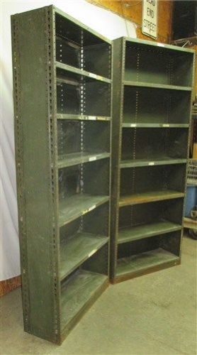 Two 7&#039; Equipto Metal Factory Shelving Industrial Age Hardware Store Cabinets