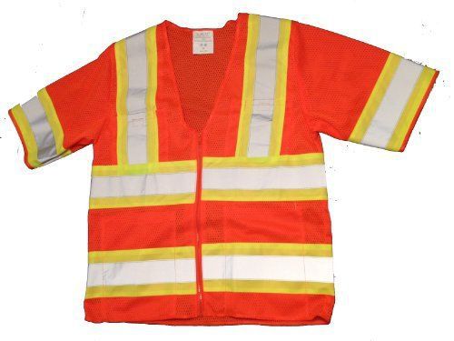 Polyester Mesh ANSI Class 3 Safety Vest with Short Sleeves  4 Pockets  Reflectiv