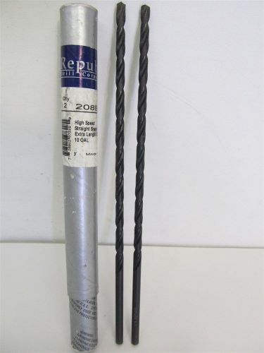 Republic drill 208b 1/4, 1/4&#034;, 10&#034; oal, hss extra length drill bit - 2 each for sale