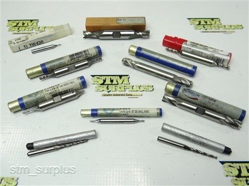 NICE LOT OF 10 HSS SINGLE DOUBLE BALL NOSE &amp; REGULAR END MILLS 1/16&#034; TO 13/32&#034;
