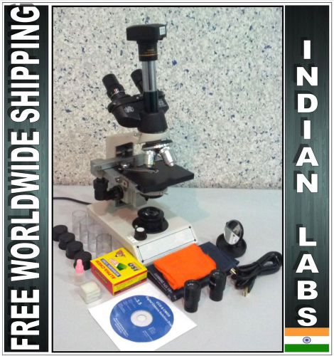 Trinocular compound microscope, 5 megapixel camera, software,  slides, c.slips for sale