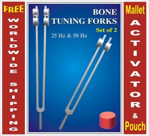 New 2 Osteo Bone Tuning Forks 25 &amp; 50 hz +Pouches+Activator