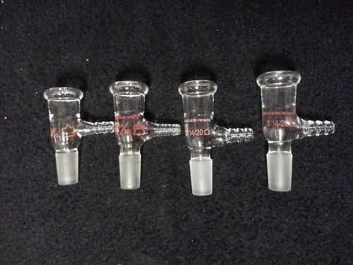Bantam-ware glass distillation adapter 14/20 inner joint w hose connection 4 lot for sale