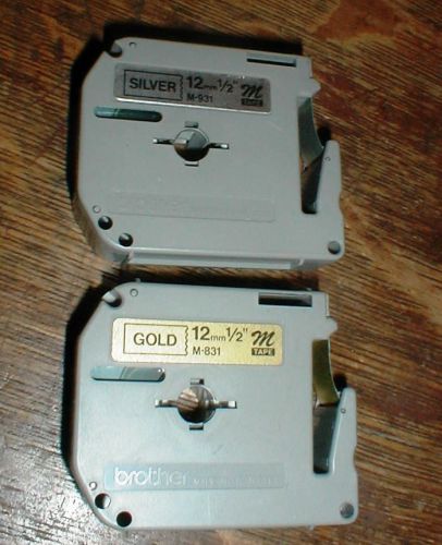 Lot-2 Brother 1/2&#034; P-touch Label Maker Label Tape Gold M-831 &amp; Silver M-931