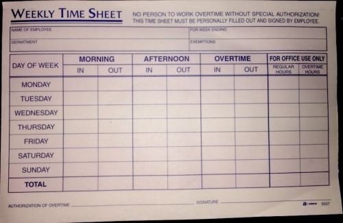 Adams Time Sheet - NC9507 1 Pad