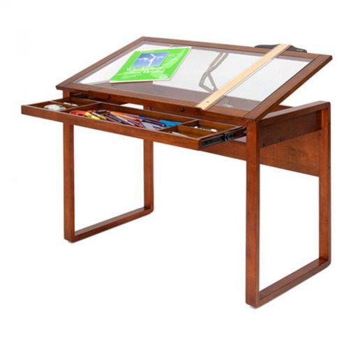Glass topped solid wood drafting table art drawing space sturdy drawer storage for sale