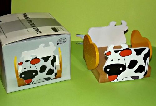 Office Supplies Wood Memo Tray &#034;Cows and Hearts&#034;