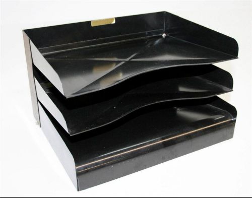 VTG INDUSTRIAL IN/OUT TRAY file sorter paper office mid century modern black 60s