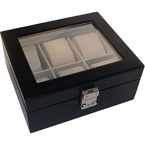 Royce Leather Aristo 6 Slot Watchbox - Black Dresser Top Organization NEW