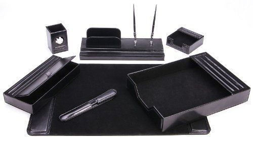 Black Executive 7 Piece Leather Writing Office Supplies Furniture Desk Gift Set