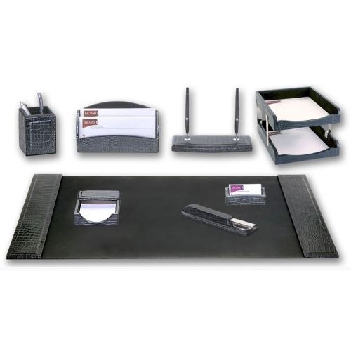 Dacasso Avellino Crocodile 9-Piece Desk Set - Leather - Black