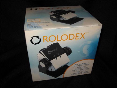 NEW ROLODEX Black Wood Tone Rotary Business Card File +200 Sleeved Cards 1734238