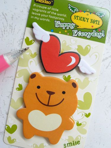 1X Bear &amp; Love Sticky Notes Bookmark Post-it Marker Memo Stationery FREESHIPPING