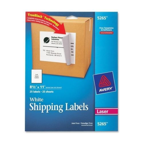 Avery Easy Peel Address Label With Smooth Feed Sheets -25/Pk -White