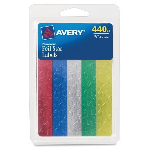LOT OF 4 Avery Self-Adhesive Foil Stars - Star - 0.5&#034; - Assorted- 440/Pack