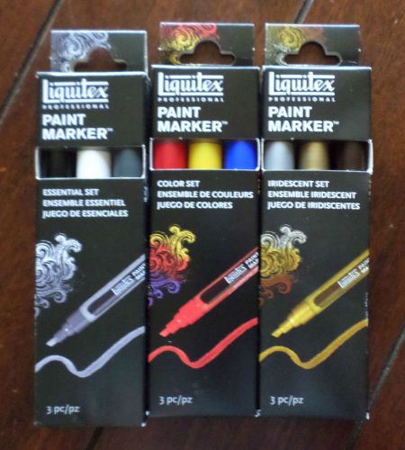 3 New 3pc Liquitex Professional Paint Markers:Iridescent, Essential + Color Sets