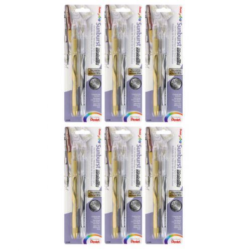 Pentel Arts Sunburst Metallic Gel Ink Pens Medium Line Gold &amp; Silver Ink 12/Pack