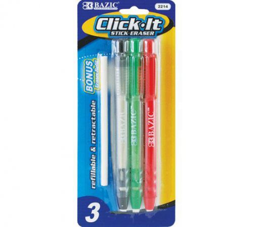 Bazic 3 retractable stick eraser w/ refill, case of 24 for sale