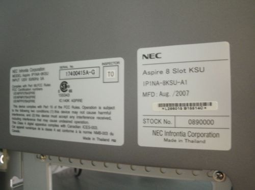 NEC Aspire 0890000 - IP1NA 8KSU A1 - 8 Slot KSU Cabinet with Cover - Empty