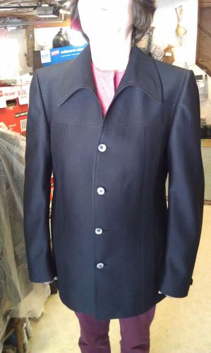 9A84  Vtg 70&#039;s Romelli Polyester Black Sport Coat/Jacket Great Detailing Size 42