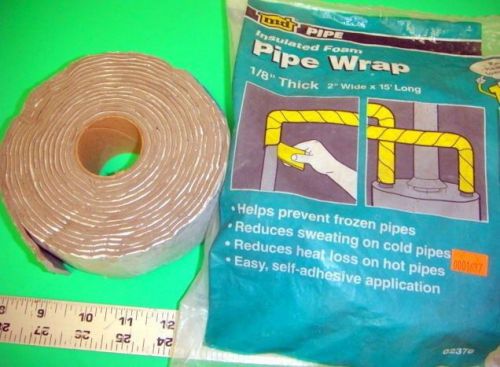 2 Rolls of Insulated Foam Pipe Wrap, P/N 02378, 1/8&#034; Thick, 2&#034; Wide, 15 Ft Long
