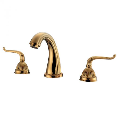 New Funny Design Gold 3 Holes Widespread Bathroom Sink Faucet Tap Free Shipping