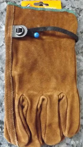 HEAVY DUTY BROWN SUEDE LEATHER DRIVER GLOVES W/BALL &amp; TAPE STRAP CLOSURE MEDIUM